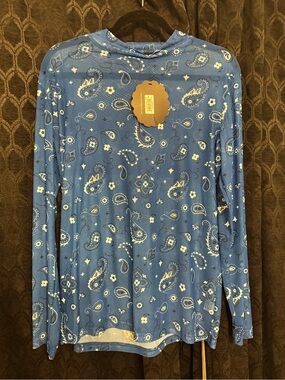 Blue Paisley Long-Sleeve Mesh Shirt